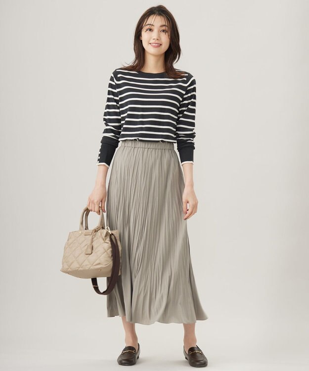 J.PRESS LADIES L 【洗える】VIGODA ボーダー ニット スレート×アイボリー系