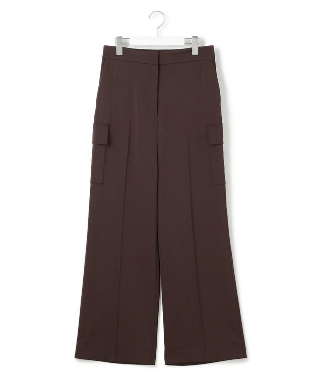 ICB L 【スマートバック仕様・洗える】ストレッチダブルサテン カーゴパンツ ダークブラウン系