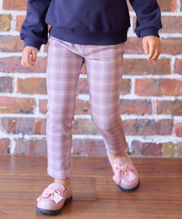 ANY KIDS 7days 裏シャギー 総柄 パンツ ラベンダー系チェック柄