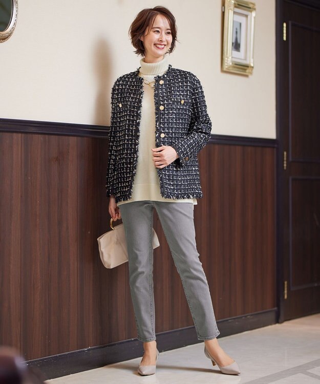 自由区 ファンシーツイード ジャケット ネイビー系