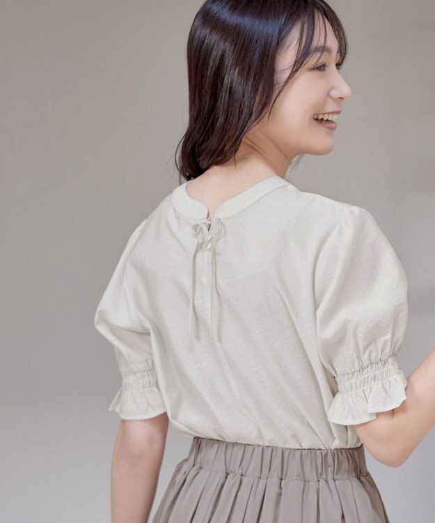Tiaclasse 【洗える】シアーシャーリング2WAYブラウス エクリュ