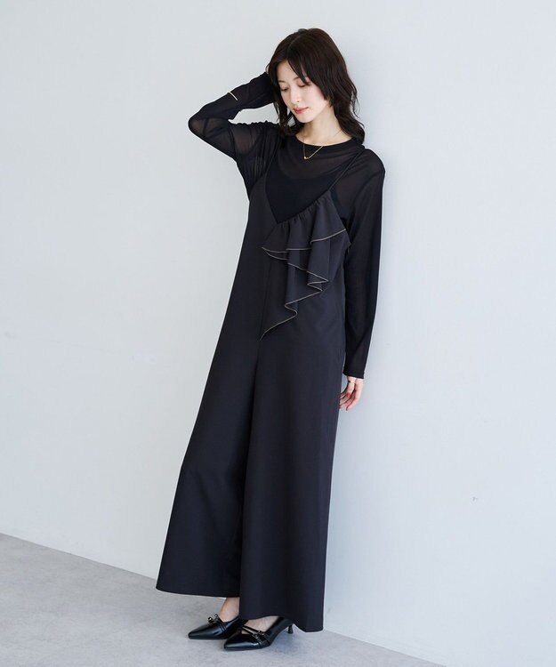 YECCA VECCA ラッフルキャミオールインワン Black