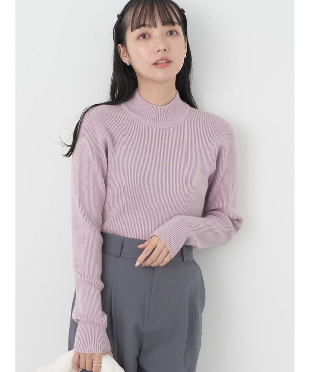 earth music&ecology やわらかタッチハイネックリブプルオーバー Lavender