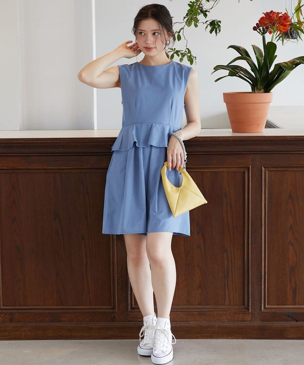 Feroux 【接触冷感・UVカット・吸水速乾】ラッシュガードペプラム オールインワン ブルー系