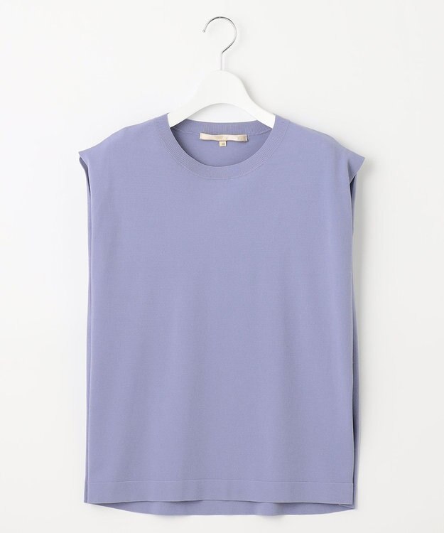 自由区 【洗える・XSサイズあり】クレープストレッチノースリーブ ニット ダルブルー系