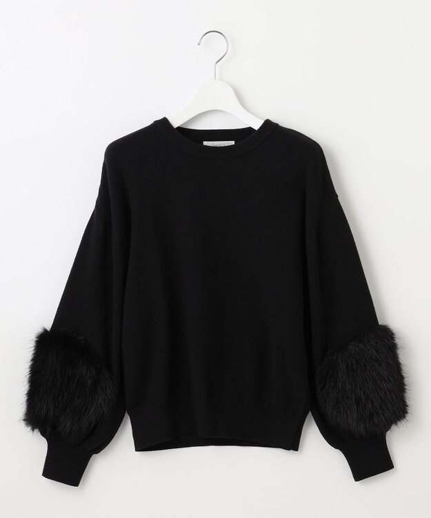 Feroux 【洗える】ファースリーブ ニットプルオーバー ブラック系