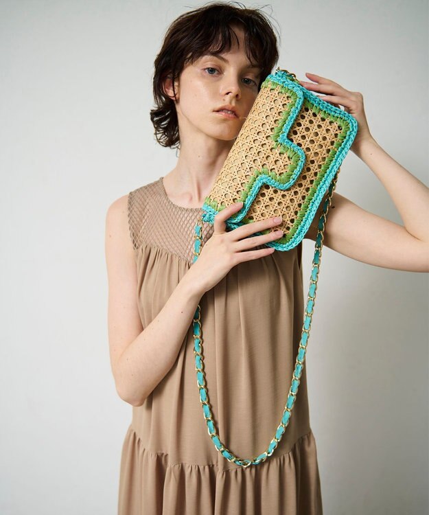 GRACE CONTINENTAL Caterina bertini チェーンカゴバッグ グリーン