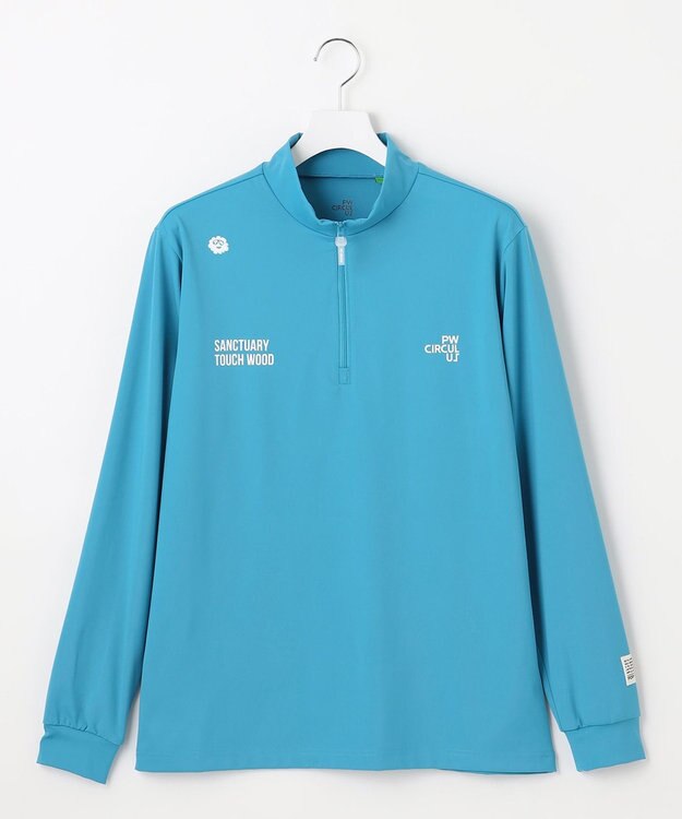PW CIRCULUS 【吸水速乾 / UV遮蔽率99.5% UVカット / ストレッチ】【MEN】ハーフジップロングスリーブモックT ゴルフ スカイブルー系