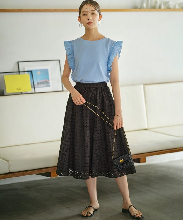 組曲 S 【WEB限定】エンブロイダリーレース フレアスカート ブラック系