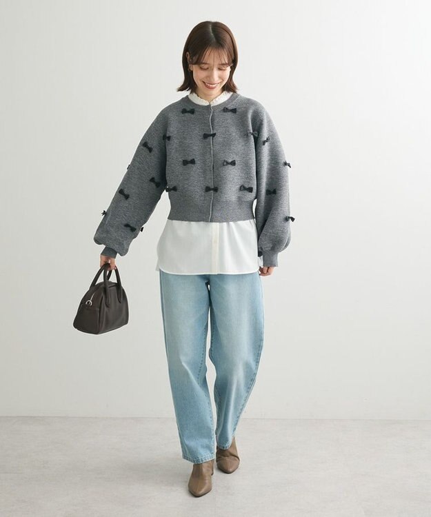 Green Parks ・ｓｗｉｎｇ　ｂｙ　メニーリボンニットカーディガン Dark Gray Mixture