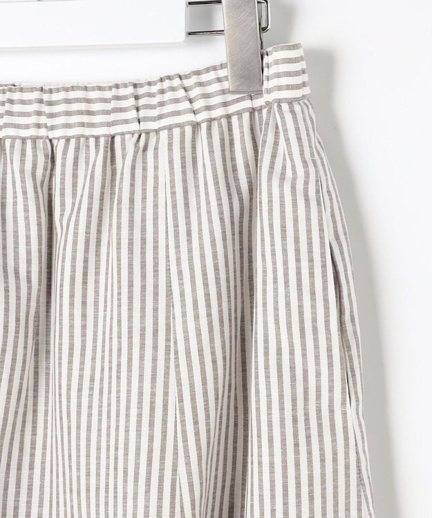 J.PRESS LADIES L リネンMIX ストライプ フレア スカート ブラウンストライプ系