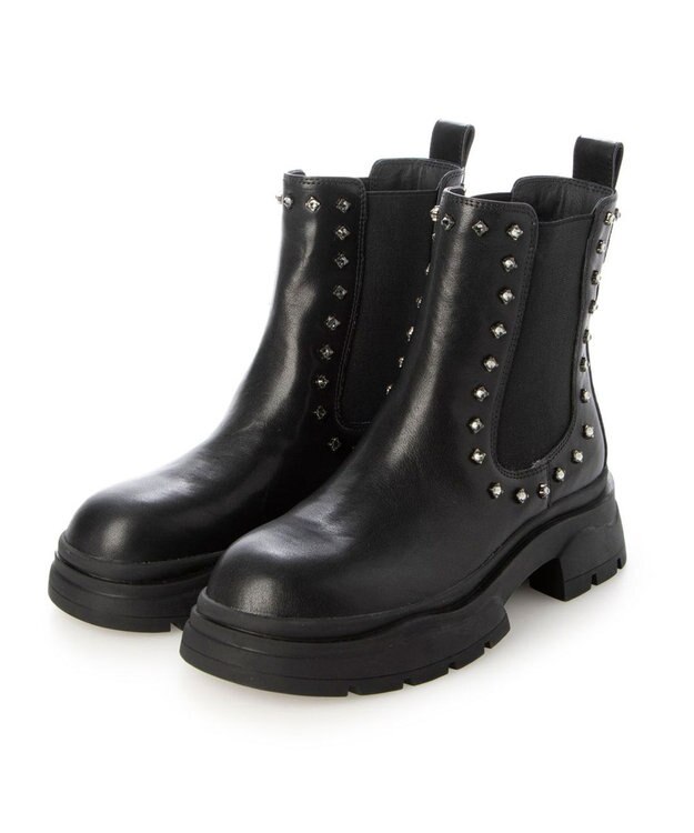 MODE ET JACOMO <carino>サイドゴアビジューショートブーツ ブラック