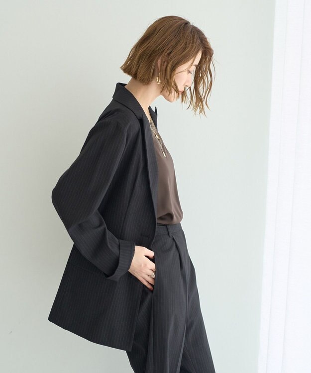 YECCA VECCA 2wayアシメデザインロングジャケット Stripe