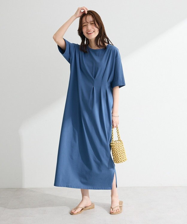 Green Parks 半袖タックカットワンピース Deep Blue