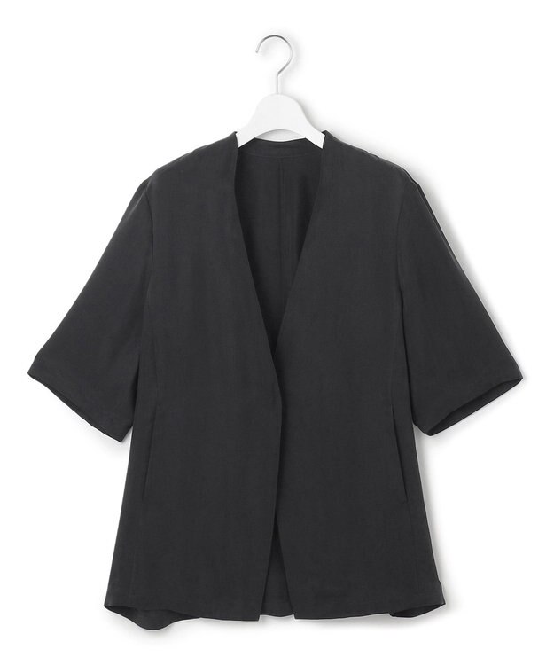 23区 L 【接触冷感性/洗える】フィブリルツイル ハーフスリーブ ジャケット ブラック系