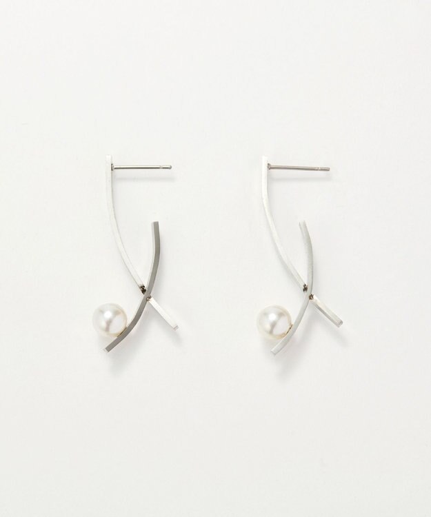 Phoebe <オンワード限定セット>【金属アレルギー対応】ワントップパールネックレス×クロスラインパールピアス/サージカルステンレス シルバー