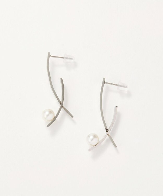 Phoebe <オンワード限定セット>【金属アレルギー対応】ワントップパールネックレス×クロスラインパールピアス/サージカルステンレス シルバー