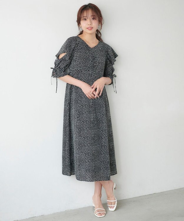 Feroux 【洗える】ショルダーオープンドット ワンピース ブラック系5