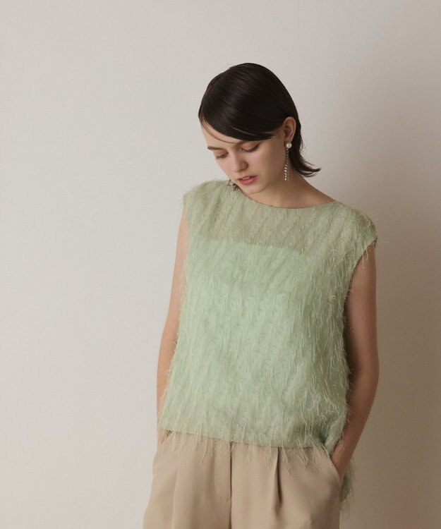 GRACE CONTINENTAL フリンジギャザートップ グリーン