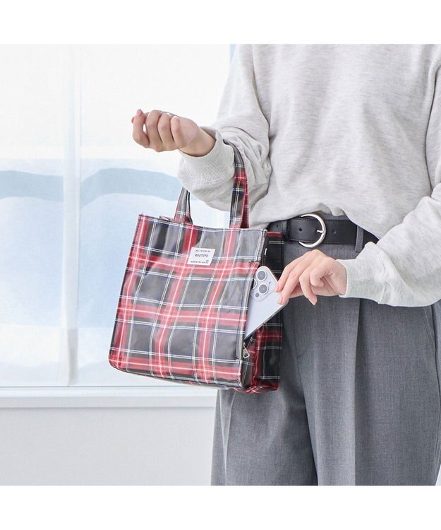 ROOTOTE 3606【ラミネート加工 正方形型】EU.スクエア.ラミネート-T 02：チェック・レッド