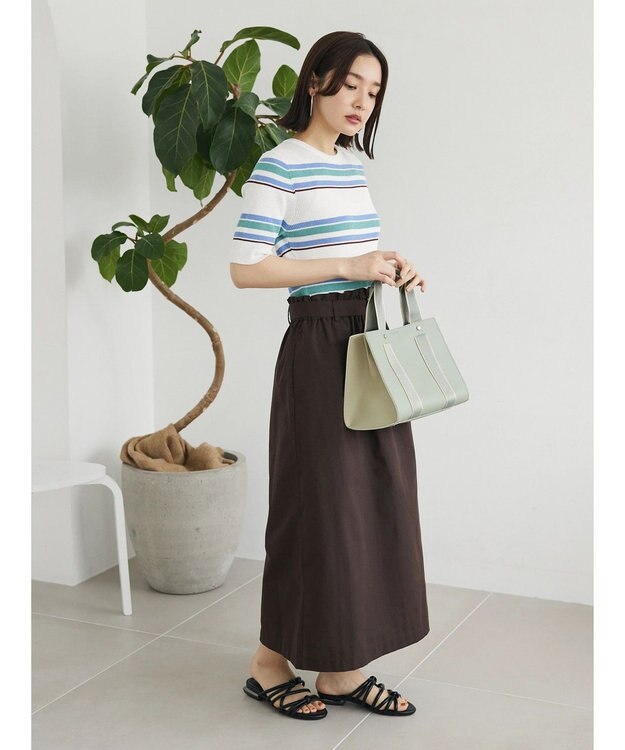 Green Parks 綿麻混バックルベルト付タイトスカート Brown