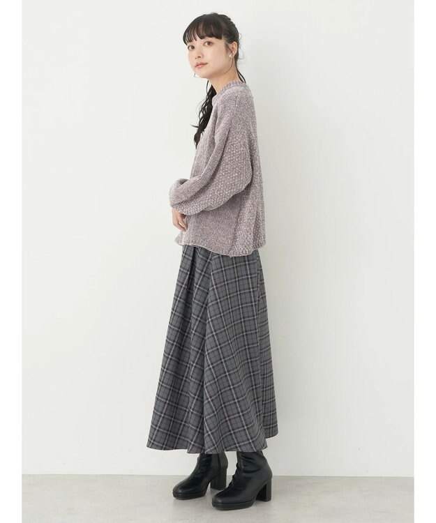 earth music&ecology チェックフレアスカート Check Gray