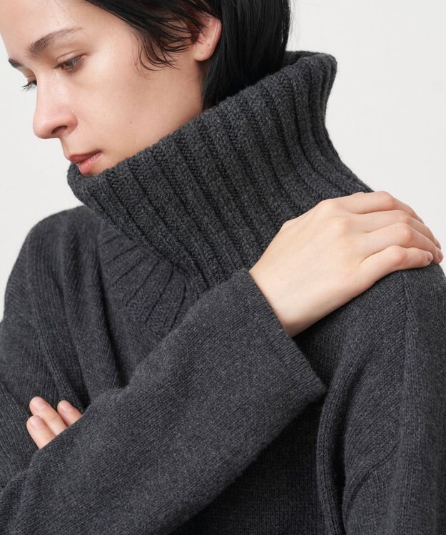 ATON WOOL MOULINE | タートルネックドレス CHARCOAL GRAY