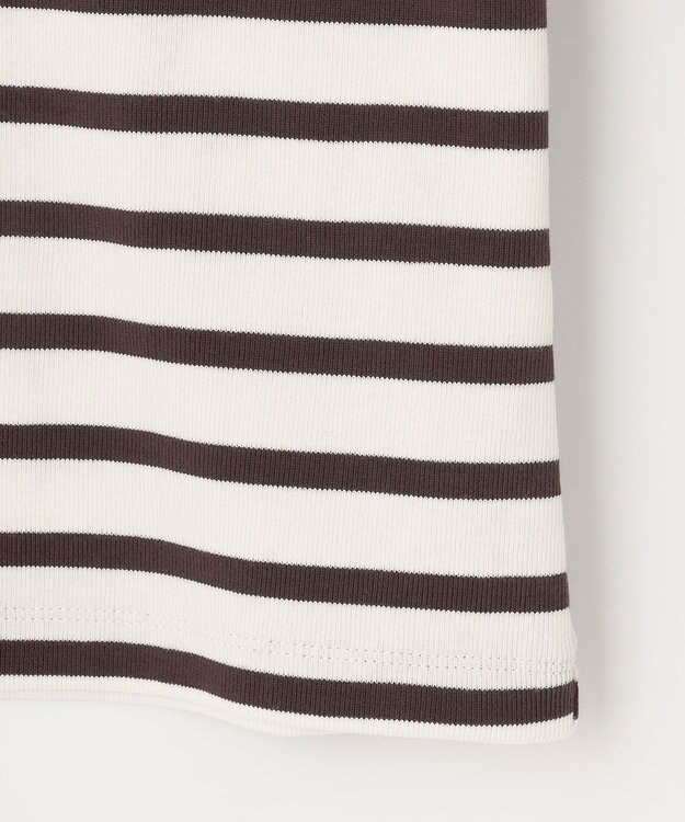 23区 L 【SLOW/洗える】ミドルフライスジャージー ロングTシャツ ホワイト×ダークブラウンボーダー