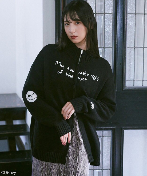 earth music&ecology ナイトメア／ダブルジップニットカーディガン Black