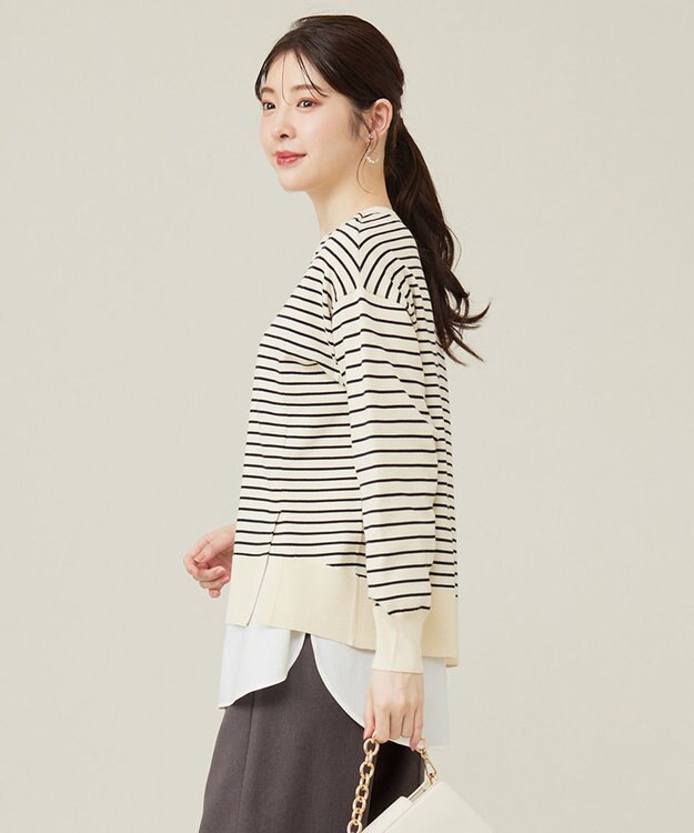 ANY SIS 【洗える】サイドスリット ニット アイボリー×ブラック