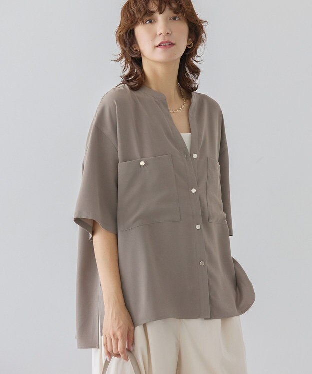 AMERICAN HOLIC 【WEB限定】ミリタリーWポケットスキッパーシャツ Gray Beige