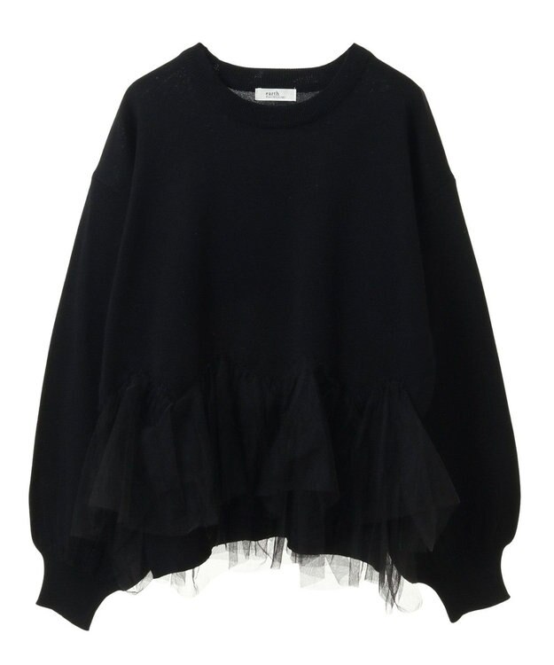 earth music&ecology チュールヘムニットプルオーバー Black