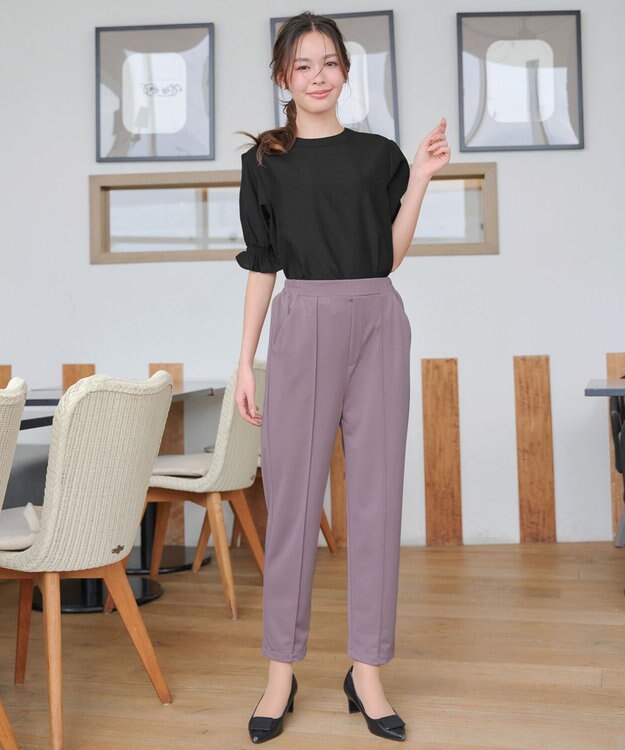 Tiaclasse 【洗える】シアーシャーリング2WAYブラウス ブラック