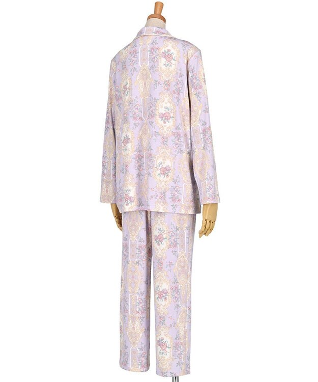 WACOAL ワコール_リラックス＆スリープ パジャマ 長袖 長ズボン 綿100％(本体) スムース素材 ハドンホール 上下セット 前開き ミントン NDV140 /ワコール パープル