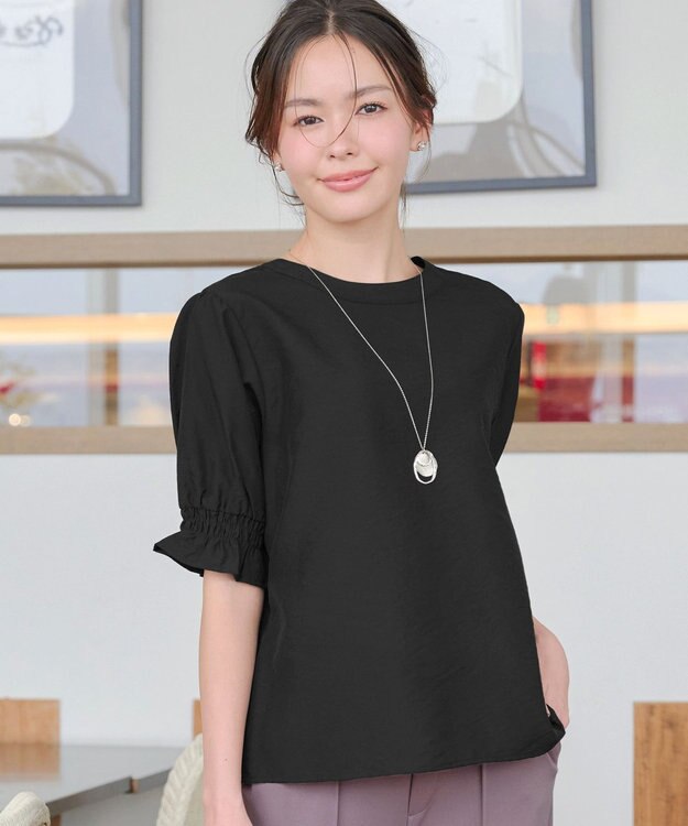 Tiaclasse 【洗える】シアーシャーリング2WAYブラウス ブラック