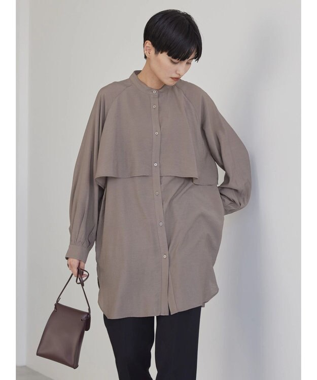 AMERICAN HOLIC バンドカラーフリルシャツチュニック Mocha