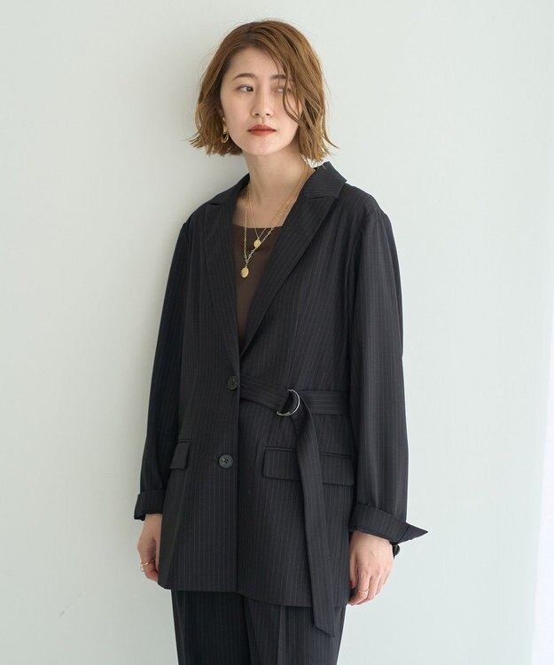 YECCA VECCA 2wayアシメデザインロングジャケット Stripe