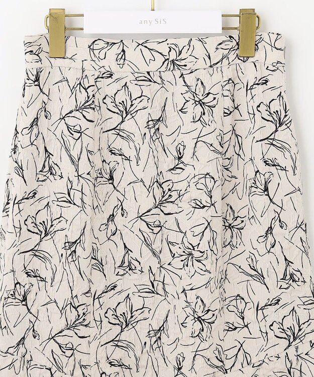 ANY SIS 【洗える】フラワーフクレジャカード スカート アイボリー×ブラック