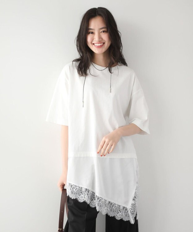 Green Parks レースドッキングＴシャツ Off White