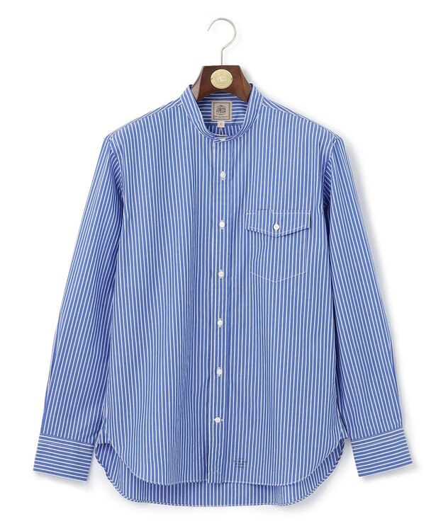 J.PRESS MEN ポプリンマルチストライプ バンドカラーシャツ ブルー系1