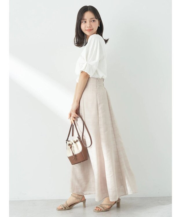 earth music&ecology シアーチェックフレアスカート Beige