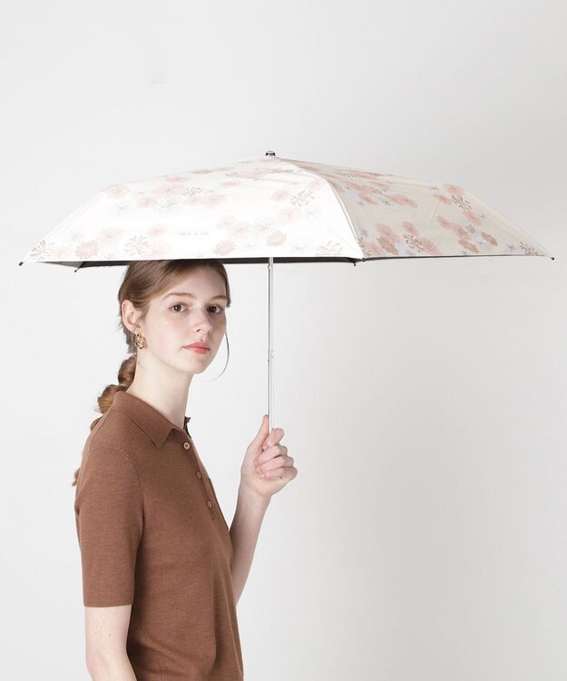 MOONBAT 【一級遮光/軽量】PAUL & JOE 晴雨兼用 日傘 折りたたみ傘 総柄クリザンテーム 遮熱 UV ホワイト