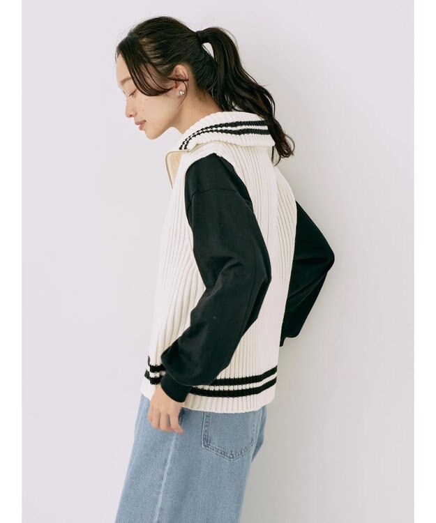 earth music&ecology ハーフジップニットベスト Ivory