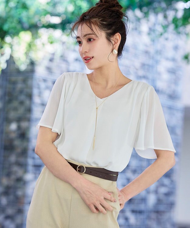 Tiaclasse 【洗える】シフォンフレアスリーブブラウス オフホワイト