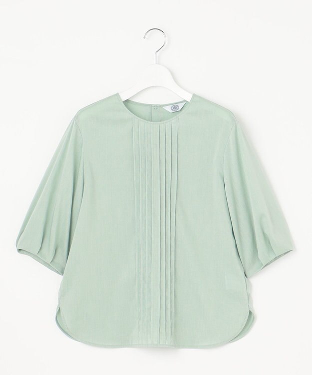 J.PRESS LADIES 【洗える】ラミーポプリン クルーネック ブラウス ミント系