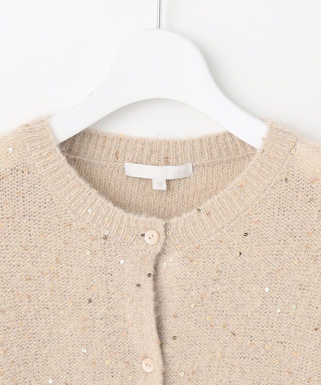 自由区 L 【アンサンブル対応・洗える】スパンコールニット カーディガン ベージュ