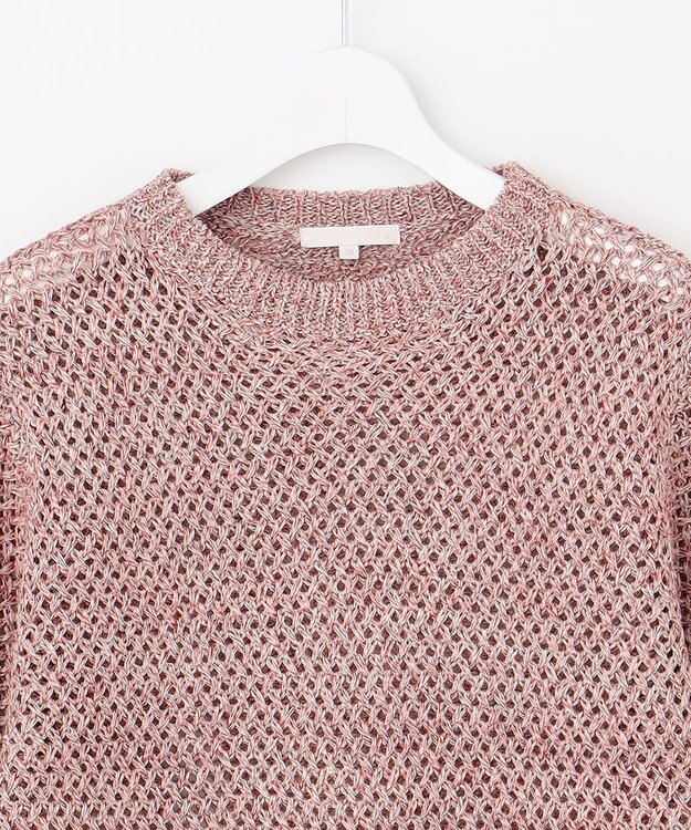 自由区 【洗える】カラーミックスメッシュリネン ニット レッド系