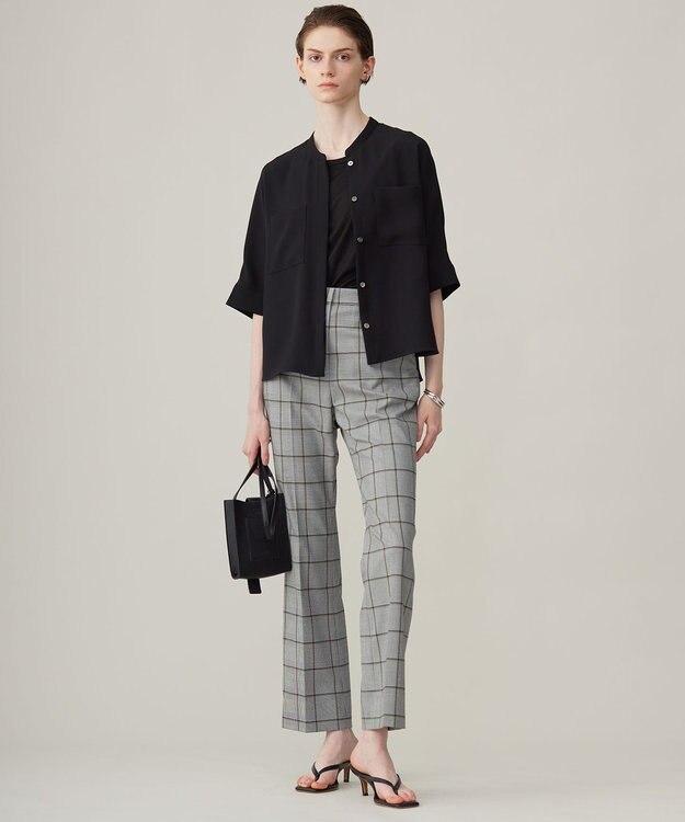 ICB L 【洗える】ライトダブルクロス クロップドシャツ ブラック系