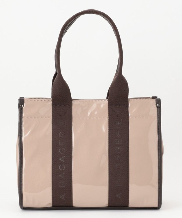 LA BAGAGERIE ソフトエナメル　ロゴテープトートバッグ　Lサイズ グレージュ