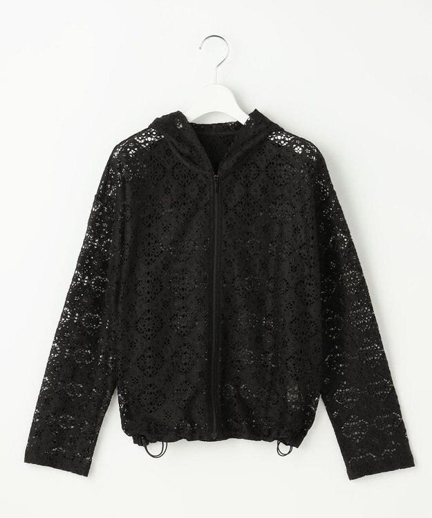 自由区 【WEB限定・1枚で華やぐ・旬スタイル】テクスチャーレーシージップ パーカー ブラック